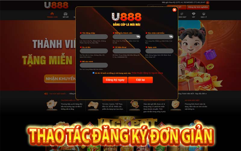 Thao tác đăng ký tài khoản u888.com siêu nhanh